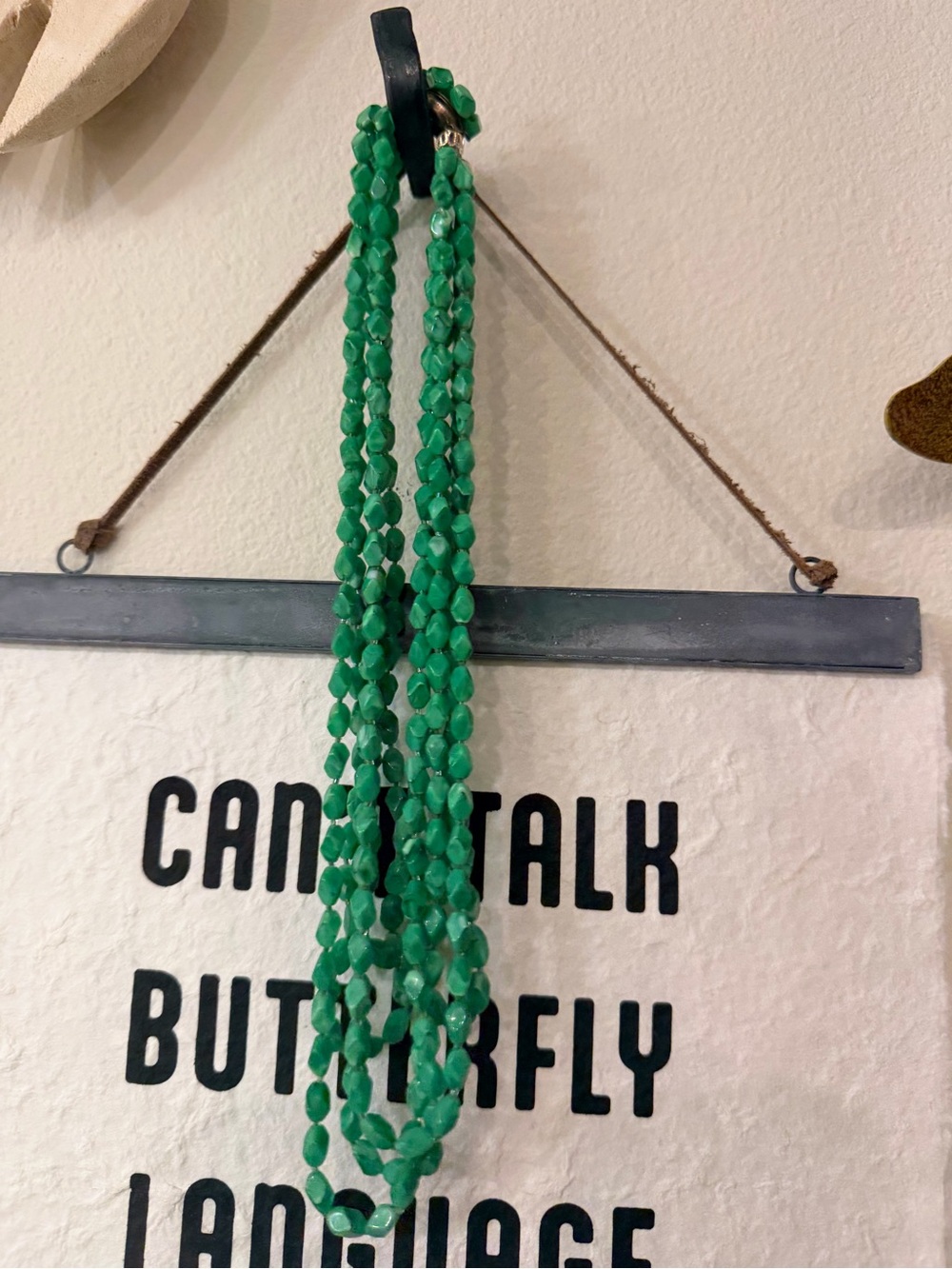 Green Beaded Wall Hanging - Decorative Home Accent vintage